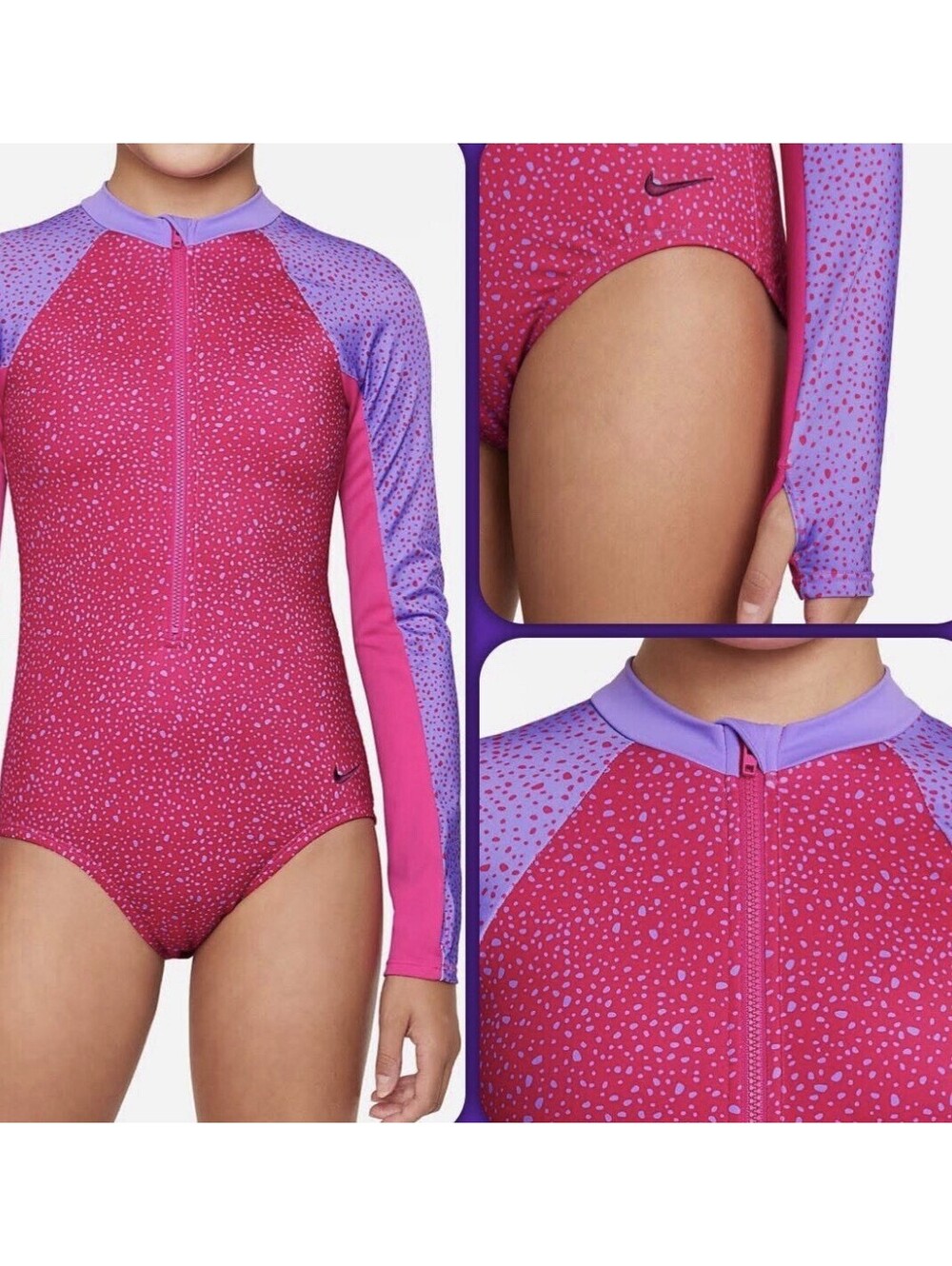 Nike Girls Long Sleeve One-Piece Swimsuit Pink Purple Size XL Modest NWOT